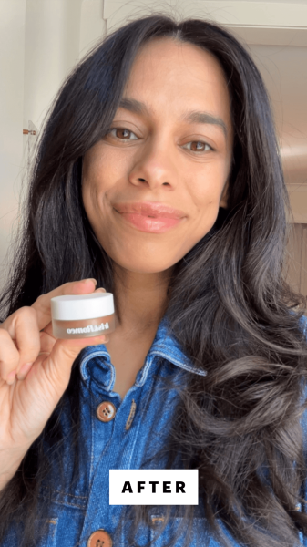 Shipin after applying Iris  Romeo Power Peptide Lip Balm in Latte