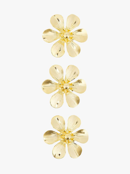 Lelet NY Flora Clip Set 3 gold floral hair clips on light gray background